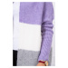 Tříbarevný svetr s kapucí fialová+ecru+šedá