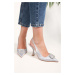 Shoeberry Women's Sophia Silver Satin Stitched Heels Stilettos