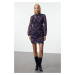 Trendyol Purple Floral Fitted/Fits Body Standing Neck Mini Lined Chiffon Woven Winter Dress