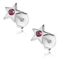 Stříbrné 925 náušnice, lesklá hvězdička s fialovým krystalem Swarovski