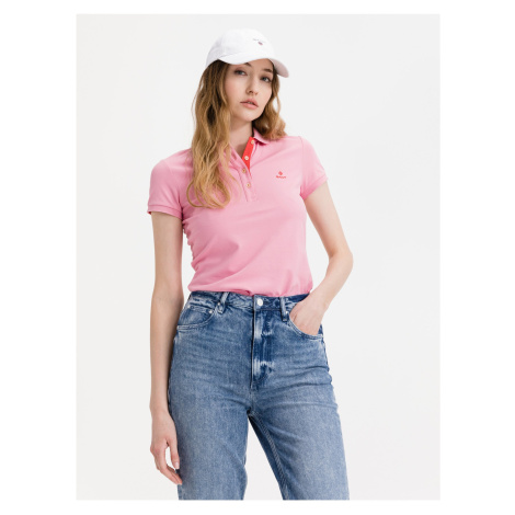 Růžové dámské tričko polo GANT Contrast Collar | Modio.cz