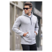 Madmext Gray Zipper Detailed Hoodie Basic Sweatshirt 6005