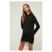 Trendyol Black Ruffle Detailed Raised Mini Knitted Dress