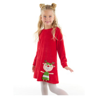 Denokids Naughty Elk Girl Christmas Velvet Red Dress