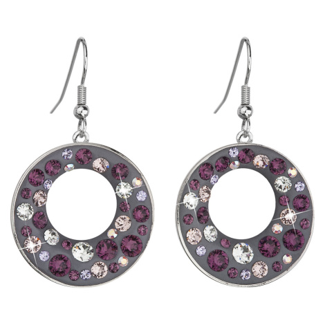 Evolution Group Náušnice bižuterie se Swarovski krystaly fialové kulaté 51040.3 plum