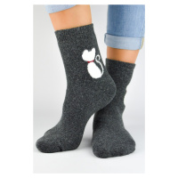 Dámské ponožky Noviti SB034 s kočkou Tmavě šedá