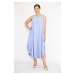 Şans Women's Baby Blue Plus Size Aerobin Fabric Skirt Epaulette Sleeveless Long Dress