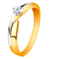 Prsten ze 14K zlata - dvoubarevná ramena, blýskavý zirkon čiré barvy