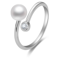 Beneto Otevřený stříbrný prsten s pravou perlou a zirkonem AGG469P