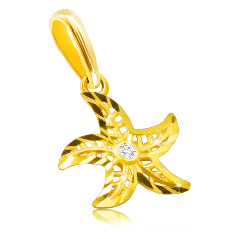Diamantový přívěsek ze 14K žlutého zlata - motiv mořské hvězdice, kulatý čirý briliant Šperky eshop