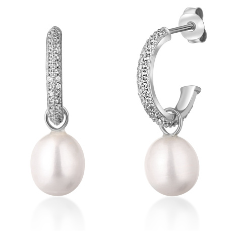 JwL Luxury Pearls Nádherné stříbrné náušnice kruhy s pravými perlami 2v1 JL0770