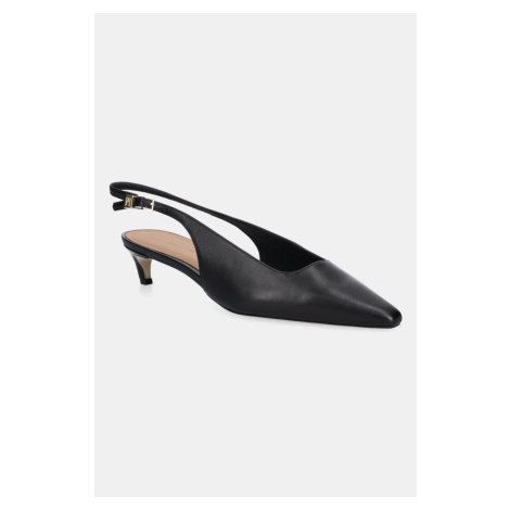 Kožené lodičky Tommy Hilfiger SQUARED TOE KITTEN SLINGBACK černá barva, FW0FW08711