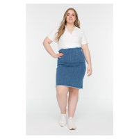 Trendyol Curve Blue High Waist Slim Denim Skirt