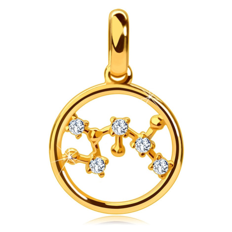 Přívěsek z 14K žlutého zlata, souhvězdí zvěrokruhu "Střelec", kruh, čiré zirkony Šperky eshop