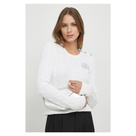 Bavlněný svetr Lauren Ralph Lauren bílá barva