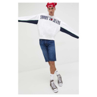 Mikina Tommy Jeans pánská, bílá barva, s aplikací