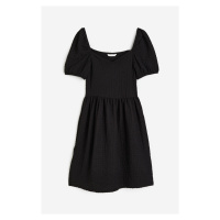 H & M - Žerzejové šaty's nabíraným rukávem - černá