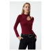 Trendyol Burgundy Barbell Neck Fitted Stretchy Knitted Bodysuit