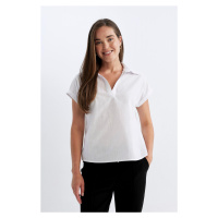 DEFACTO Regular Fit Flared Cotton Polo Neck Short Sleeve Blouse