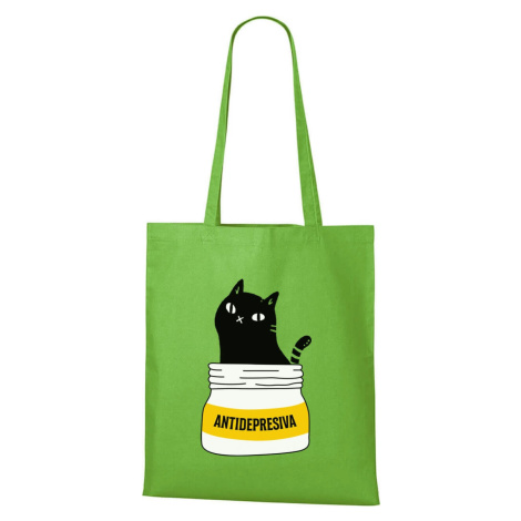 DOBRÝ TRIKO Bavlněná taška s kočkou ANTIDEPRESIVA Barva: Apple green