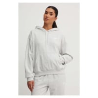 Mikina New Balance French Terry Small Logo Hoodie dámská, šedá barva, s kapucí, melanžová, WT415