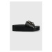 Kožené pantofle Tory Burch Woven dámské, černá barva, na platformě, 144148-006