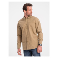 Ombre Clothing Ležérní světle hnědá košile s kapsou V2 SHOS-0153