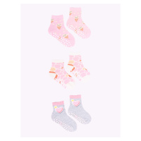 Yoclub Kids's Girls' Cotton Socks Anti Slip ABS Patterns Colours 3-pack SKA-0109G-AA3A-004