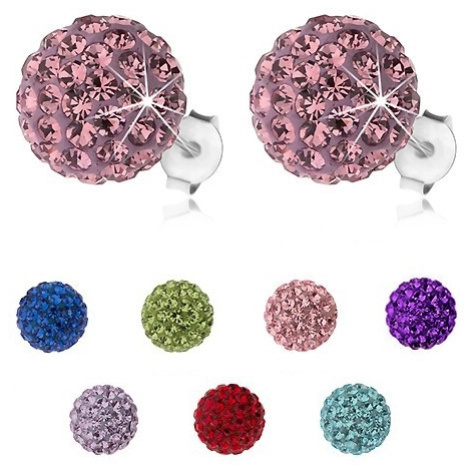 Stříbrné náušnice 925, třpytivé kuličky s krystaly Preciosa, 10 mm - Barva: Tmavomodrá Šperky eshop
