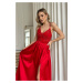 Červené společenské šaty se saténovou sukní