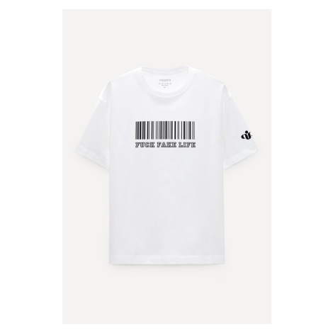 Oversized Tričko, Barva Bílá, s Potiskem Life Hedrix