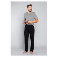 Pánské pyžamo Dallas, krátký rukáv, dlouhé kalhoty - melanž/černá