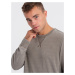 Washed men's sweatshirt with decorative stitching at the neckline - beige V2 OM-SSDS-0131