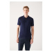 Avva Men's Navy Blue Polo Neck Zippered Rayon Standard Fit Regular Cut Knitwear T-shirt