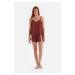 Dagi Brown Strap Lace Detailed Shorts Pajamas Set