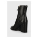 Kožené kotníkové boty BOSS Nilufar dámské, černá barva, na klínku, 50504458