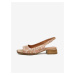 Béžové dámské vzorované kožené sandálky na nízkém podpatku Caprice
