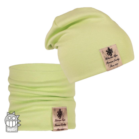 Bavlněná čepice a nákrčník Dráče - Pastels Double 04, zelinkavá Barva: Zelená
