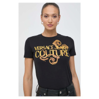 Bavlněné tričko Versace Jeans Couture černá barva, 76HAHG00 CJ00G