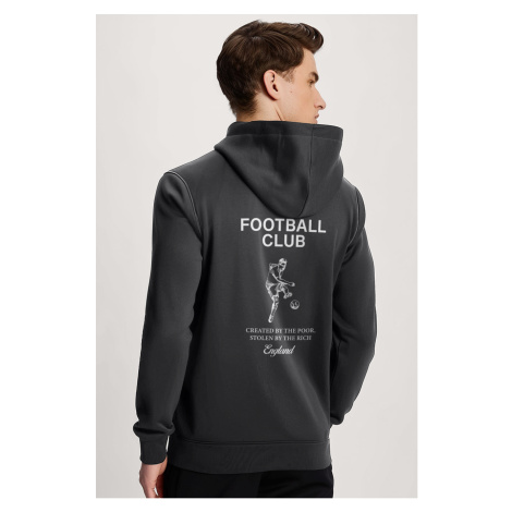 Mikina s Kapucí na Zip, Barva Železitě Šedá, s Potiskem Football Club Hedrix