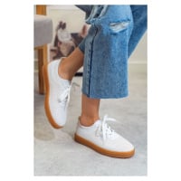 NİŞANTAŞI SHOES Venice White Matte Flat Sole Lace-Up Women's Sneakers