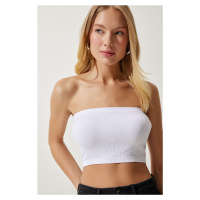 Happiness İstanbul Women's White Strapless Ribbed Knitted Bustier