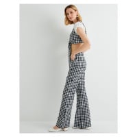 Koton X Tuba Ünsal - Gingham Check Flare Trousers with Pockets Slim Fit