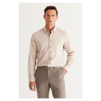 ALTINYILDIZ CLASSICS Men's Beige Slim Fit Slim Fit Shirt with Buttons and Collar Cotton Gabardin