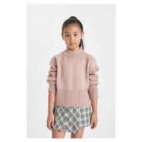 DEFACTO Girl Beige Standard Fit Crew Neck Detailed Knitwear Sweater