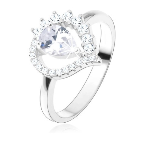 Prsten ze stříbra 925, asymetrická slza - obrys, čirá zirkonová kapka Šperky eshop