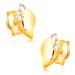 Diamantové náušnice ze žlutého 14K zlata - dva čiré brilianty, lesklý lísteček