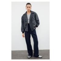 Trendyol Navy Blue Oversize Tweed Bomber Jacket Coat