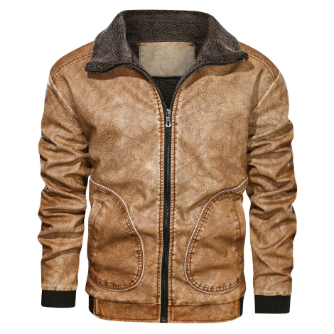 Pánská kožená bunda zimní na zip s kožešinovou podšívkou CARANFLER