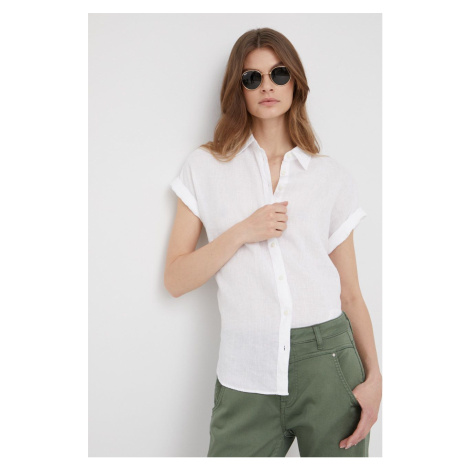 Plátěná košile Lauren Ralph Lauren dámská, bílá barva, regular, s klasickým límcem, 200699152001